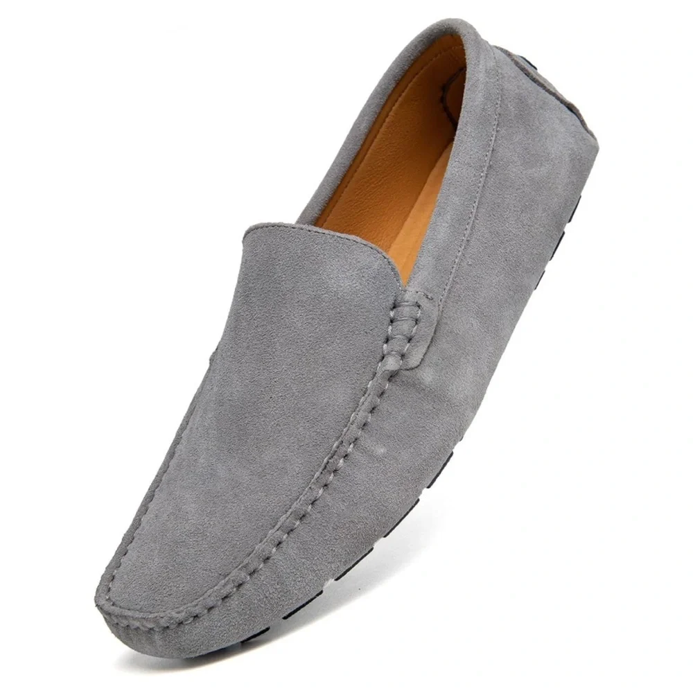 Go Tour Mens‎ Handmade Suede Leather Casual Loafers Shoes. Size 8- color gray